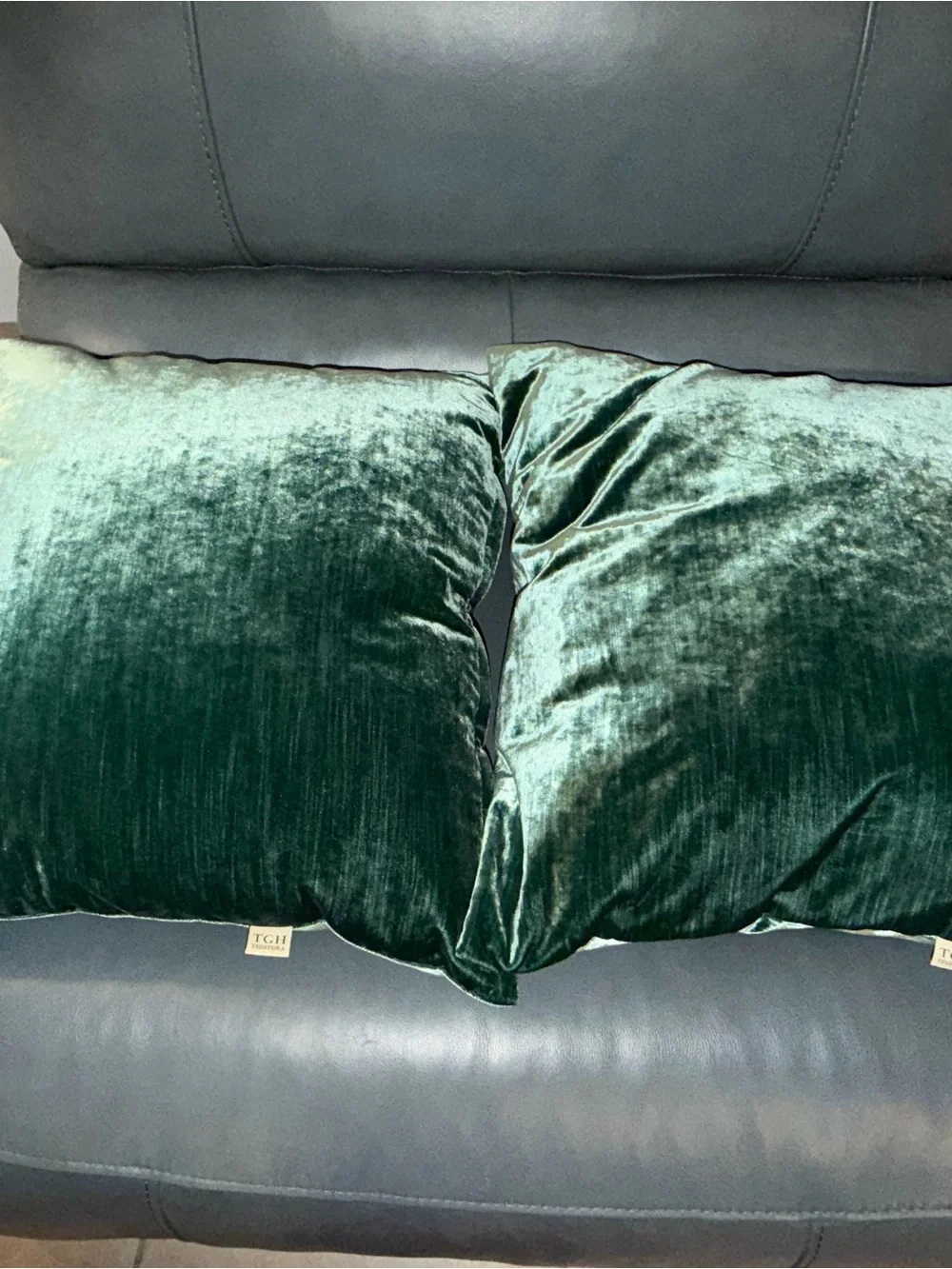 TGH Tessitura Italy Emerald Velvet Throw Pillows 24” Set of 2 Designer